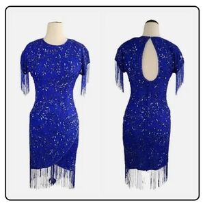 Stenay Vintage Beaded Dress royal blue women's size 4-6 small